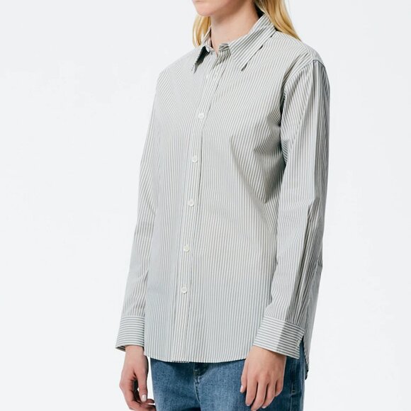 Tibi Classic Menswear Shirting Charlie Slim Men's Shirt, Tan/White multi; XXS - Picture 3 of 8